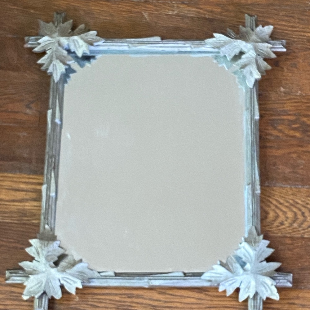 Vintage Silver Wall Mirror painted wood with leaves and branches